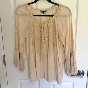 Spiagga Dolce ivory/ cream embroidered boho flared sleeves tie-front top size sm